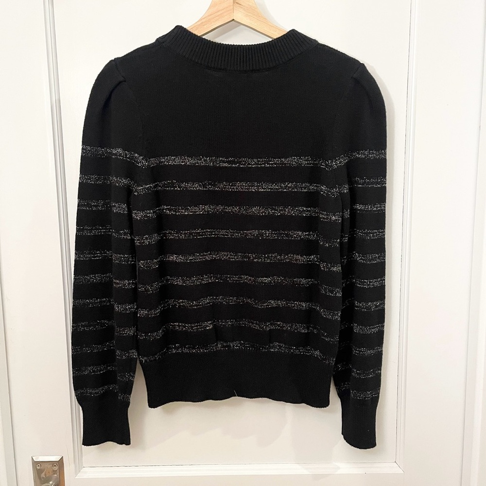 Rails Allegra Metallic Stripe Sweater XS Black Cotton Cashmere Puff Sleeve - Picture 3 of 6